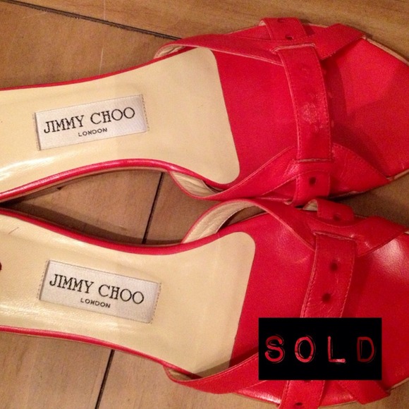 SOLD Jimmy Choo Red Open Toe Sandals Flats 38.5