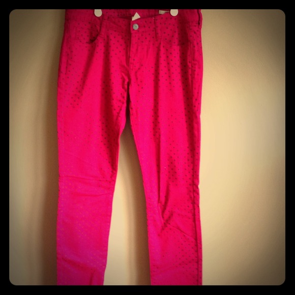 REDUCED NWT pink polka dot skinny jeans - Picture 1 of 3