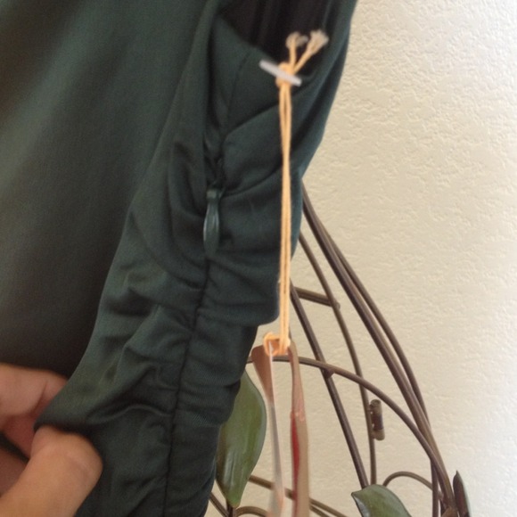 green silk dress w/ feather detail - Picture 2 of 4