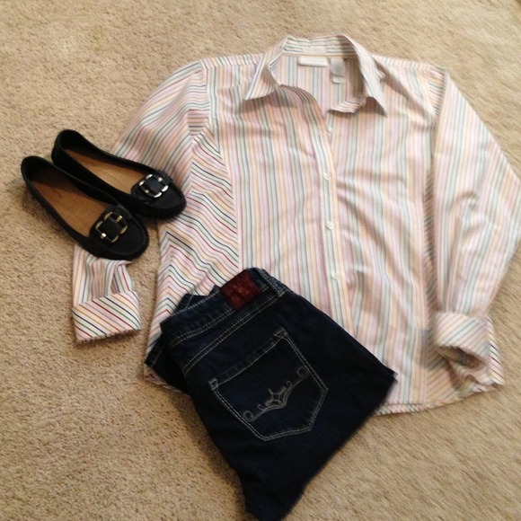 Bright striped no iron button down