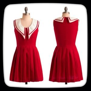 Modcloth Retro Collar Red Linen Dress