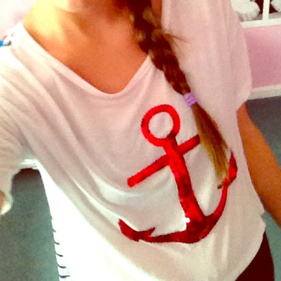 Nautical sequin red anchor w/ stripes