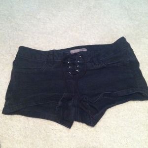 Black denim shorts