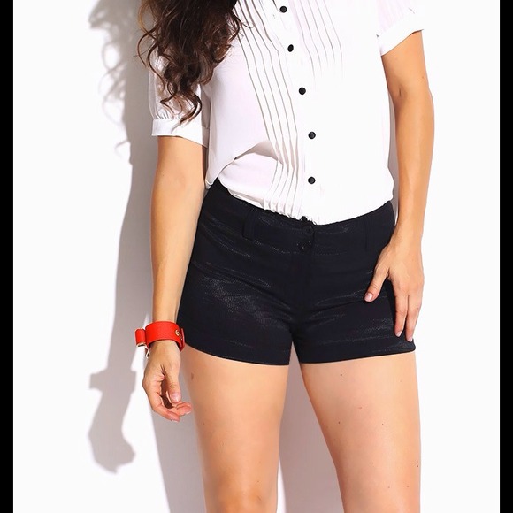 BLACK PINSTRIPED DRESS SHORTS