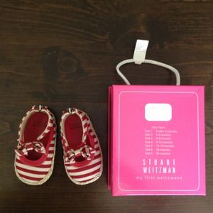 Stuart Weitzman Red Stripe Baby Espadrilles Sz 3