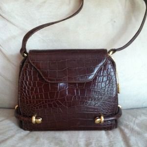 SOLD!! BALLY used twice brown hard leather handbag