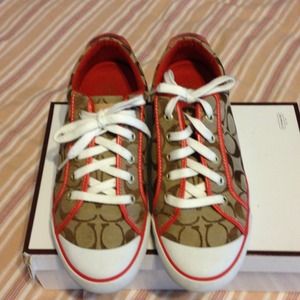 ❤Coach❤Brown and vermilion sneakers