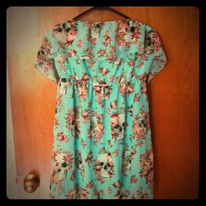 Floral Skull print strapless sun dress