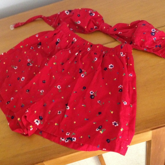 NNW Red Floral Shorts w/ bandeau top