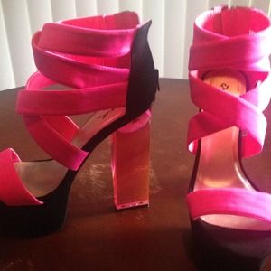 Pink neon lucite sandals