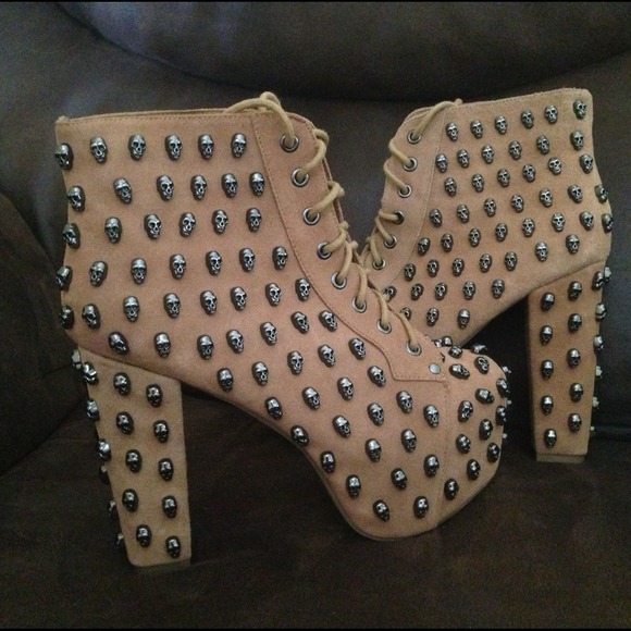 🔴Sold on EBay 🔴 Jeffrey Campbell Skull Tan Boots - Picture 3 of 4