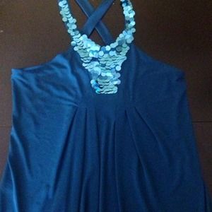 Sequined Teal Halter Top