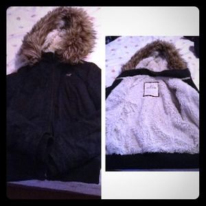 Hollister navy blue coat with faux fur!