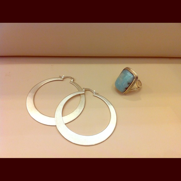SOLD silver plate hoops & sterling ring SOLD