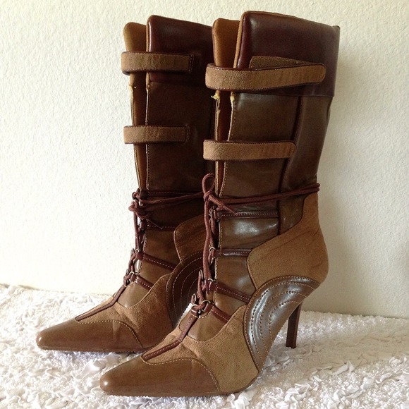 Brown Faux Leather Dress Boots