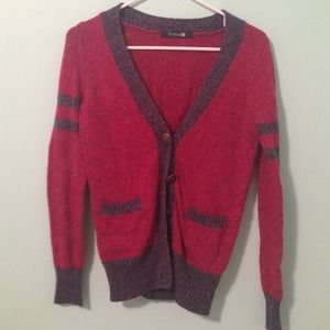 Red and blue cardigan