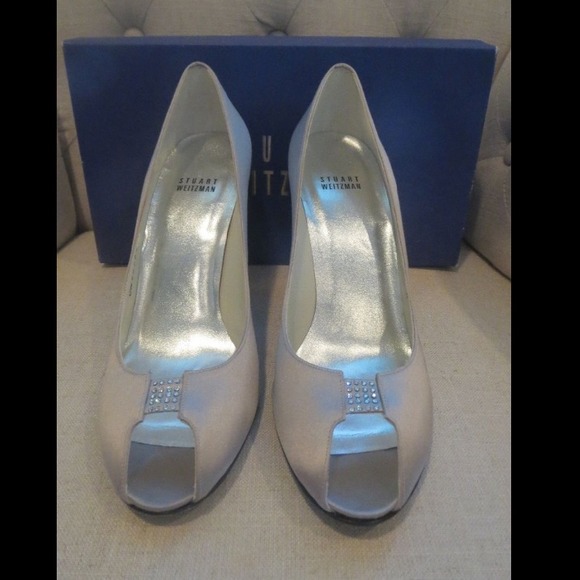 Stuart Weitzman Silver Open Toe Heels, size 10