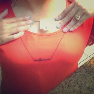 Black rhinestone cross necklace