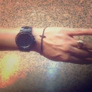Black rhinestones cross bracelet