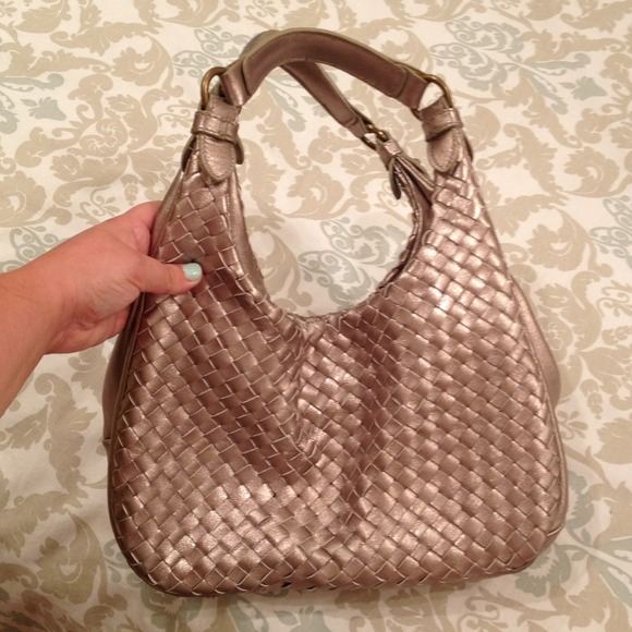 Leather Silver Woven Handbag - Picture 1 of 3