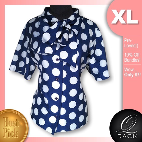 SOLD IN BUNDLE - Navy Blue & White Polka Dot Top