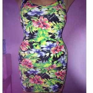 Floral print body con dress