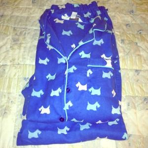 Blue long sleeve button front dog pattern PJ set