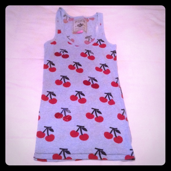 Pink Cherry Rhinestone Tank Top