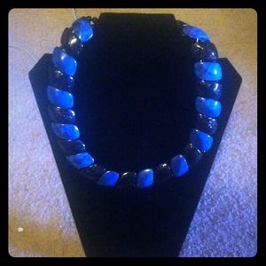 Cute, chunky plastic blue and black necklace