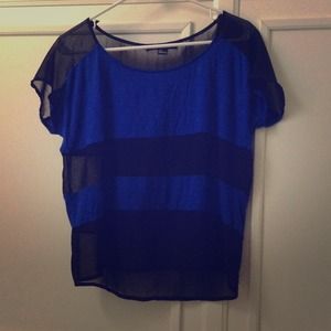 A blue and mesh striped top