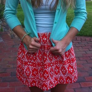 New J.Crew red printed skirt