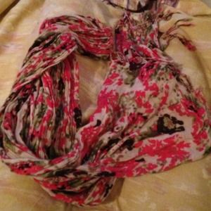 Pink, green and dark brown scarf