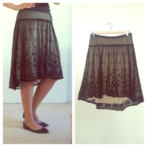 Max Studio Hi-Low Romantic Black Lace Skirt