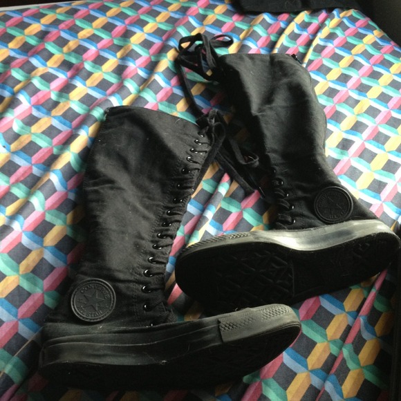 Black on black knee high converse