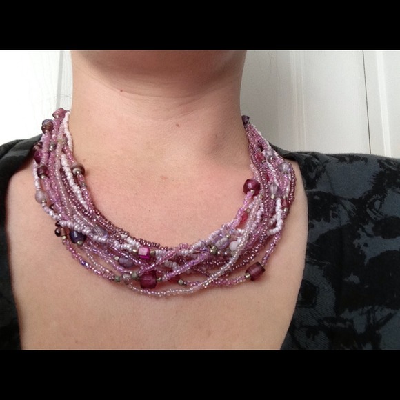 Purple Beaded Multi-Strand Statement Necklace - Picture 2 of 2
