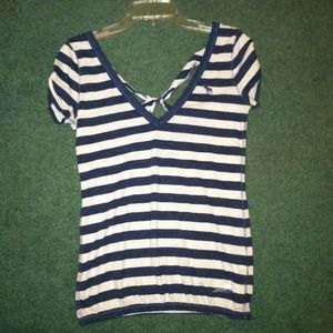 White and navy striped top