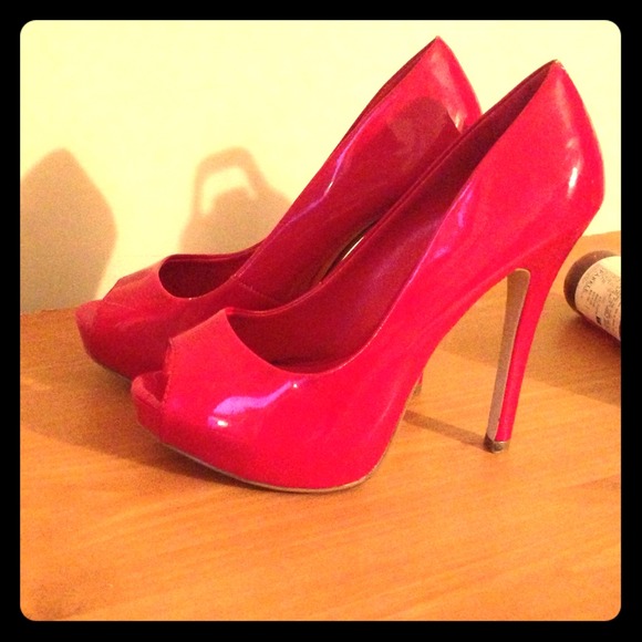 Hot red peep-toe platform heels