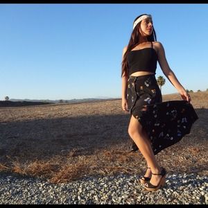 Vintage long black polyester maxi skirt.