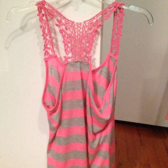 Almost Famous Pink/Gray Stripped Shirt With Lace - Picture 2 of 4