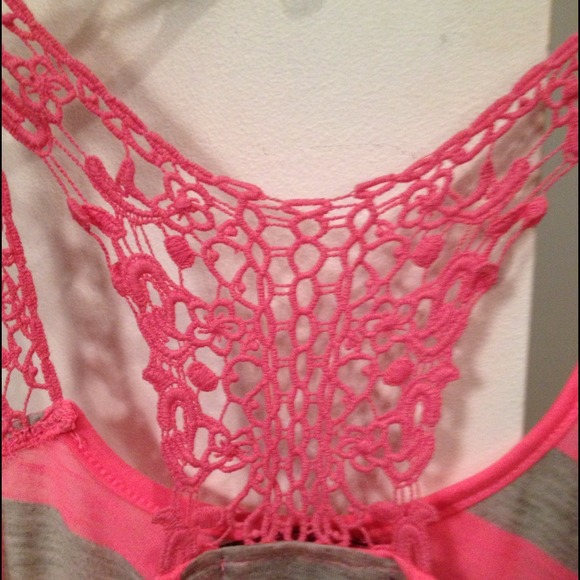 Almost Famous Pink/Gray Stripped Shirt With Lace - Picture 3 of 4