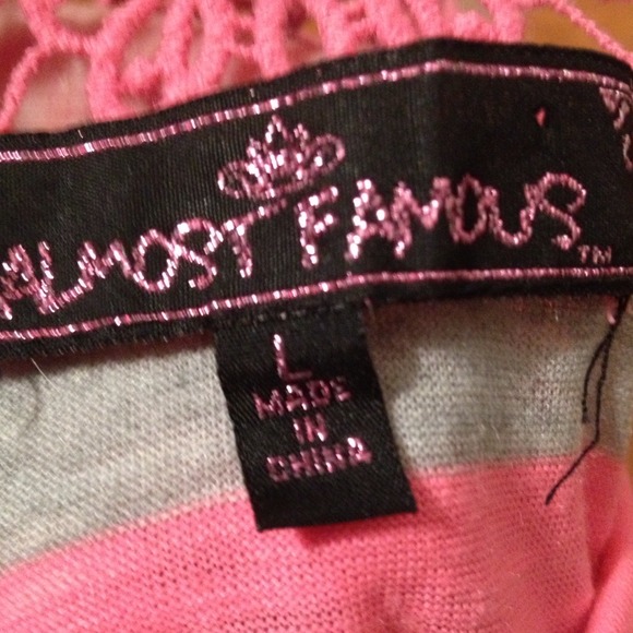 Almost Famous Pink/Gray Stripped Shirt With Lace - Picture 4 of 4