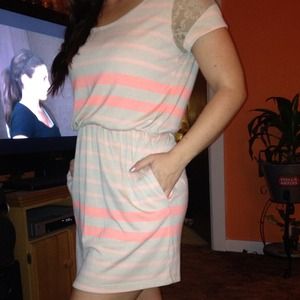 Cute medium striped dress with lace accents