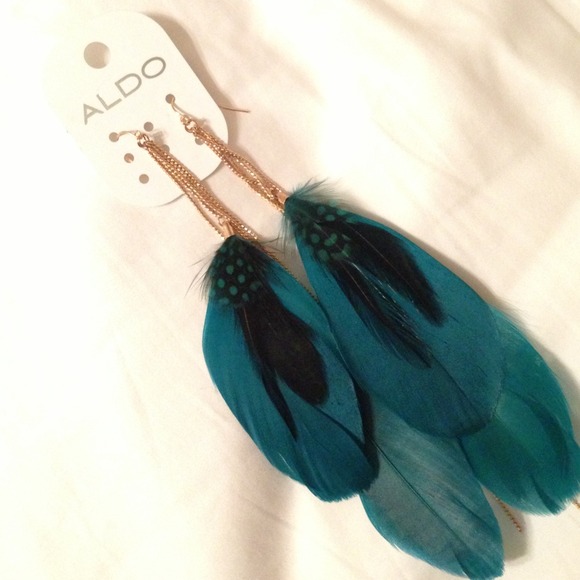 Teal feather earrings