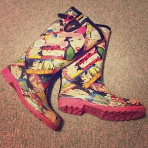 Pink/Black Love Comic Rain Boots $15!!