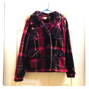 Plaid pea coat.