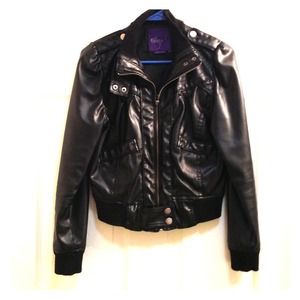 Miley Cyrus faux leather jacket.