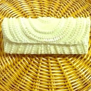 White sequence & bead evening clutch