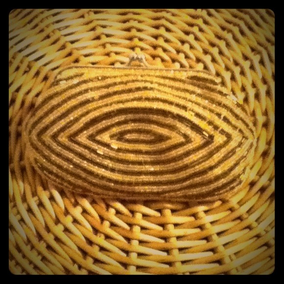 Cute brown an gold beaded clutch