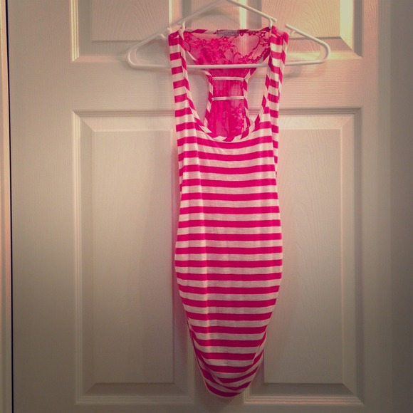 Pink and white tank top.