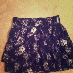 Black and White Pocketed Rose Skirt